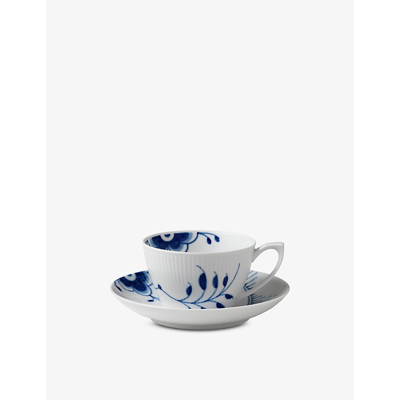 Royal Copenhagen Blue Fluted Mega Cup Floral-pattern Porcelain Teacup And Saucer 280ml
