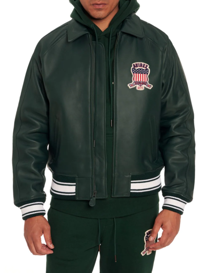 Shop Avirex Men's Icon Leather Jacket In Hunter