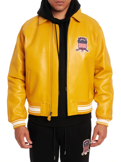 Shop Avirex Men's Icon Leather Jacket In Mustard