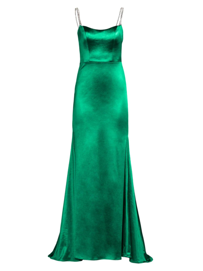 Shop Mac Duggal Women's Ieena Crystal-strap Satin Gown In Emerald