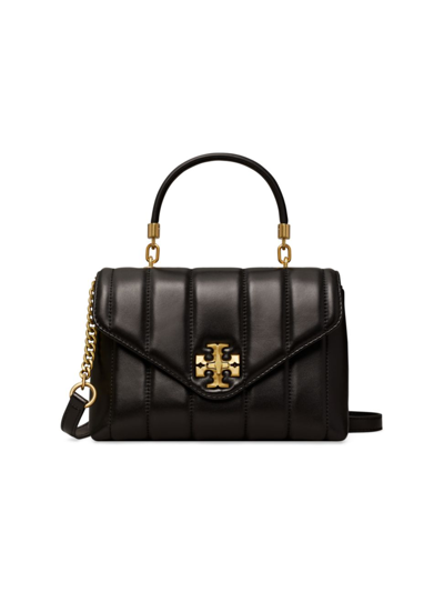 Shop Tory Burch Women's Small Kira Leather Top Handle Satchel In Black Gold