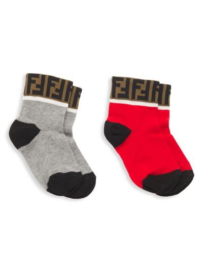 Shop Fendi 2-pack Logo Trim Socks In Red Grey