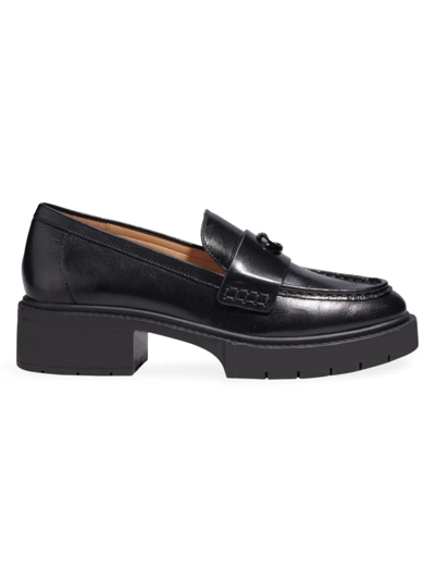 Shop Coach Women's Leah Leather Lug-sole Loafers In Black