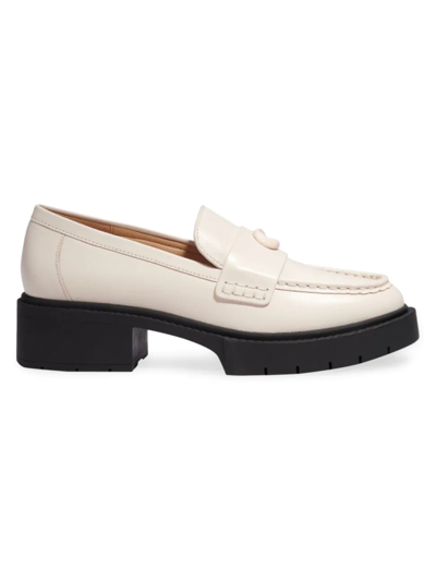 Shop Coach Women's Leah Leather Lug-sole Loafers In Chalk