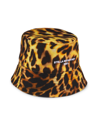 Shop Stella Mccartney Women's Leopard Print Canvas Logo Bucket Hat In Natural
