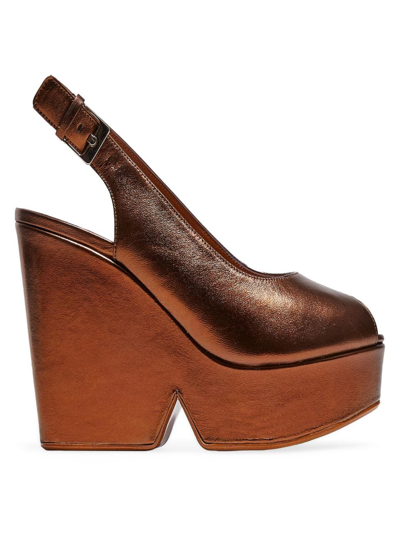 Shop Clergerie Women's Dylan Metallic Leather Platform Wedge Sandals In Rust