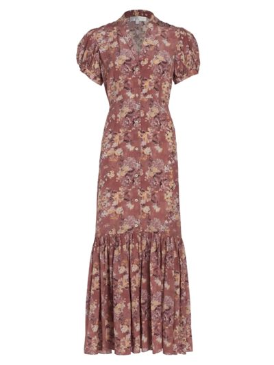 Shop Caroline Constas Women's Nancy Floral Puff-sleeve Maxi Dress In Mauve Summer Floral
