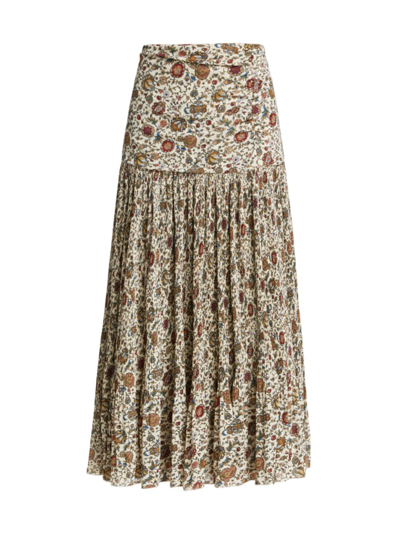 Shop Veronica Beard Women's Levine Pleated Floral Skirt In White Stone Multi