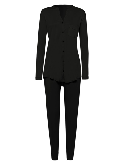 Shop Hanro Women's Pure Essence Cotton Pajamas In Black