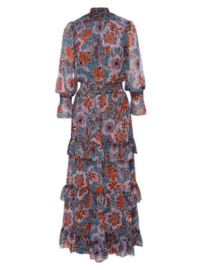 Shop Misa Women's Bethany Ruffled Floral Maxi Dress In Cerulean Flora