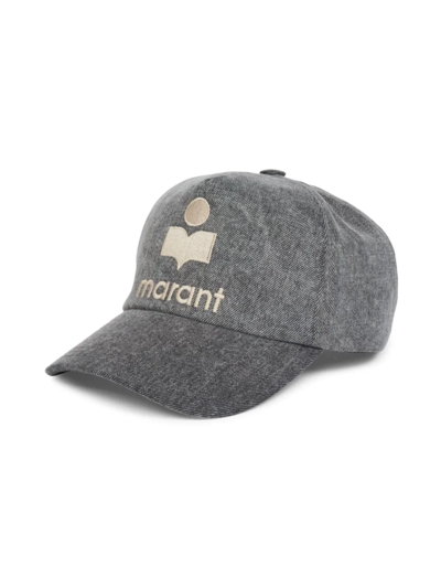 Shop Isabel Marant Men's Tyron Denim Logo Cap In Grey
