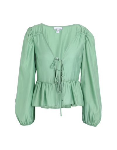 Shop Topshop Tie Front Bed Jacket Top Woman Shirt Light Green Size 8 Lyocell, Polyester