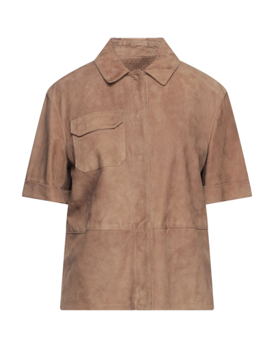 Shop Dfour Woman Shirt Camel Size 4 Soft Leather In Beige