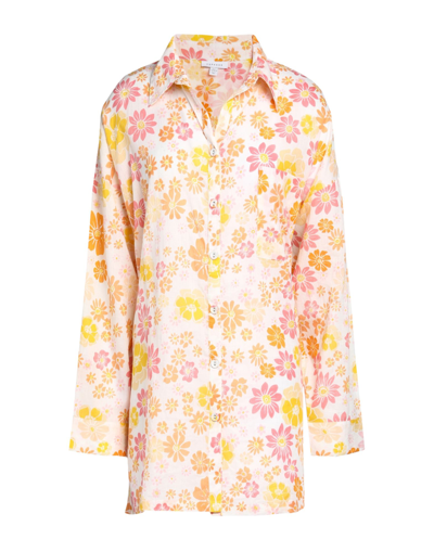 Shop Topshop 70s Bloom Shirt Woman Shirt Apricot Size S Cotton In Orange