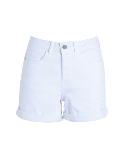 Shop Vila Woman Denim Shorts White Size L Cotton, Elastane