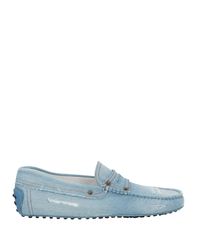 Shop Tod's Man Loafers Blue Size 7.5 Textile Fibers
