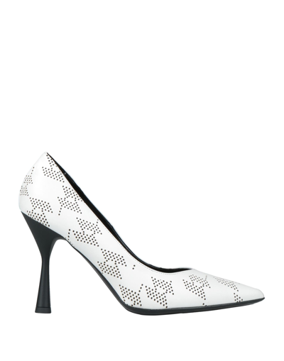 Shop Karl Lagerfeld Panache Hi Perf Rpt Court Shoe Woman Pumps White Size 9 Synthetic Fibers