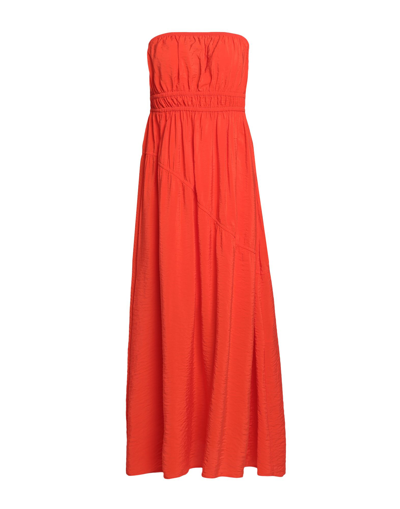 Shop Topshop Ruched Front Casual Bardot Dress Woman Midi Dress Red Size 4 Viscose, Polyamide
