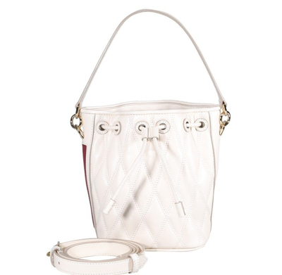 Shop Bally Logo Plaque Quilted Drawstring Bucket Bag In White