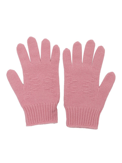 Shop Gucci Kids Full Finger Ribbed Gloves In Pink