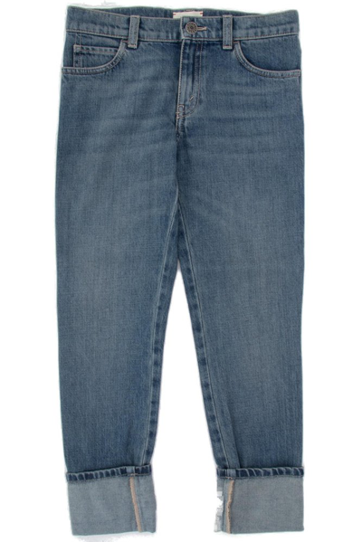 Shop Gucci Kids Button Detailed Straight Leg Jeans In Blue
