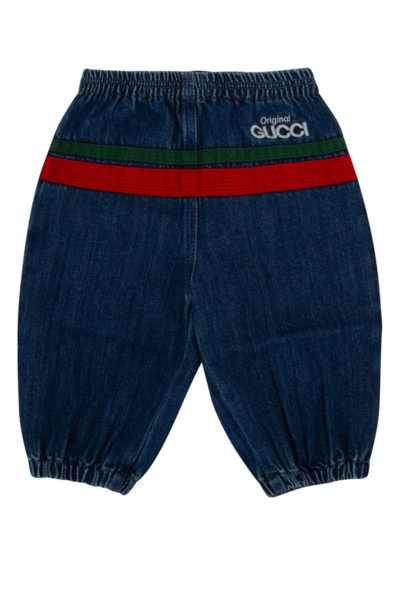 Shop Gucci Kids Logo Embroidered Straight Leg Jeans In Blue