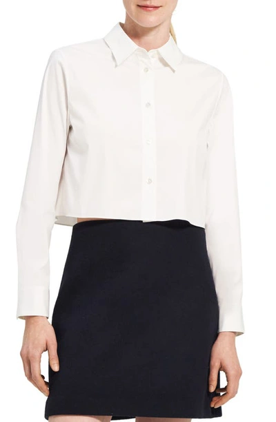 Shop Theory Classic Cotton Blend Crop Shirt In White