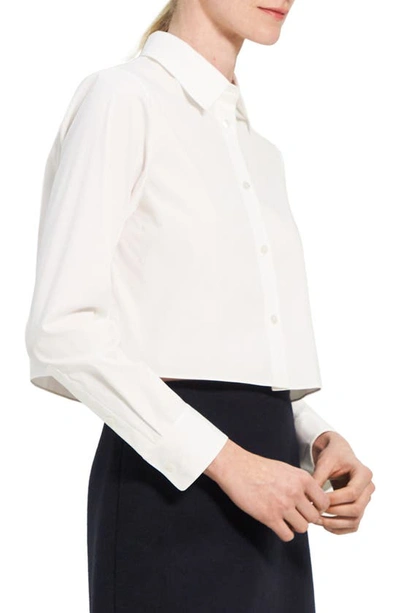 Shop Theory Classic Cotton Blend Crop Shirt In White