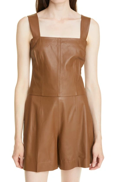 Shop Vince Square Neck Leather Tank Top In Fawn-fawn