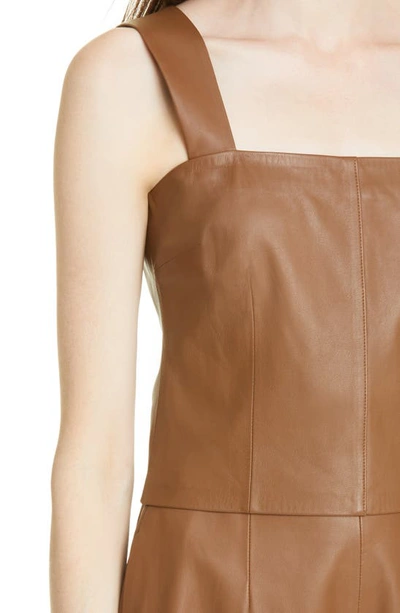 Shop Vince Square Neck Leather Tank Top In Fawn-fawn