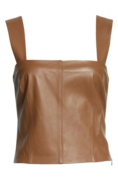 Shop Vince Square Neck Leather Tank Top In Fawn-fawn