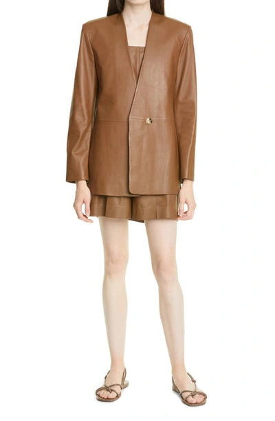 Vince Square Neck Leather Tank Top In Fawn-fawn
