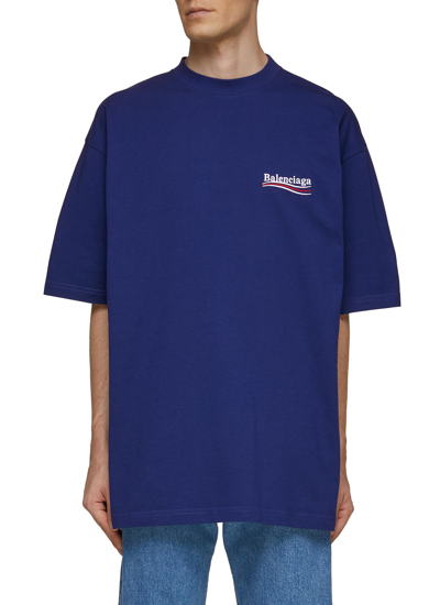 Shop Balenciaga Campaign Logo Large Fit Cotton Crewneck T-shirt In Blue