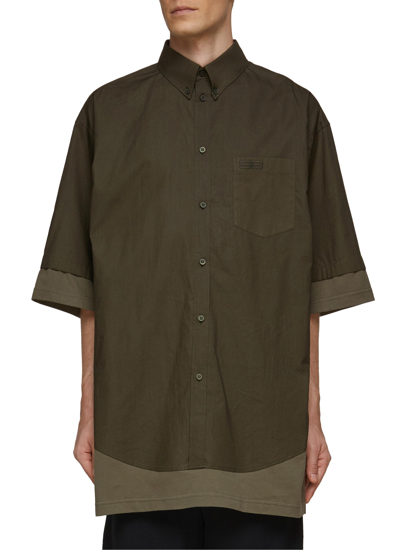 Shop Balenciaga Crinkled Layered Cotton Short-sleeve Shirt In Green