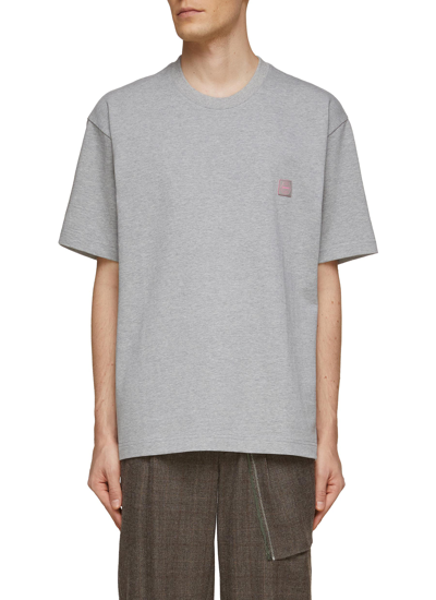 Shop Solid Homme Chest Patch Back Logo Cotton Crewneck T-shirt In Grey