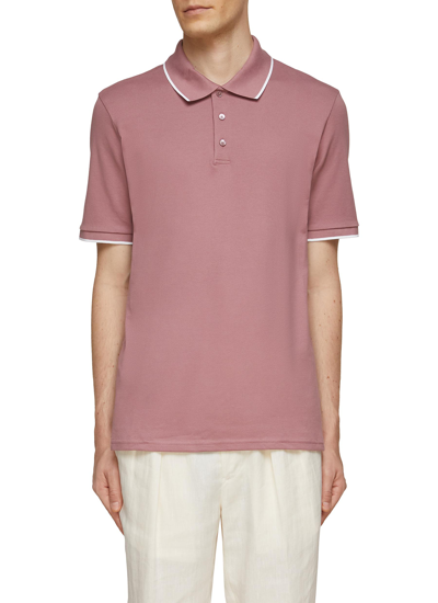 Shop Theory 'precise' Contrasting Trim Pima Cotton Blend Polo Shirt In Red