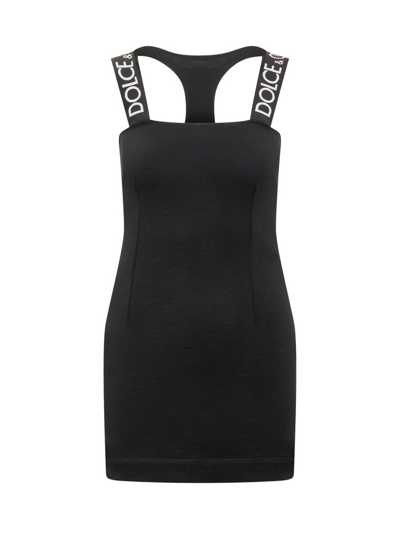 Shop Dolce & Gabbana Logo Tape Mini Dress In Black