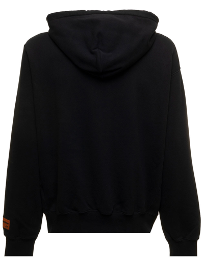 Shop Heron Preston Black Hoodie In Jersey With Graphic Print And Patch  Man