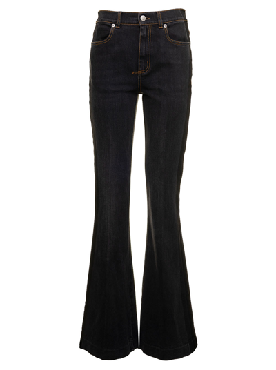 Shop Alexander Mcqueen Stone Washed Black Bootcut Jeans In Stretch Denim  Woman