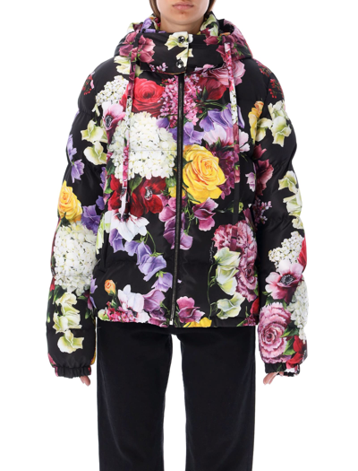Shop Dolce & Gabbana Floral Print Puff Jacket In Black