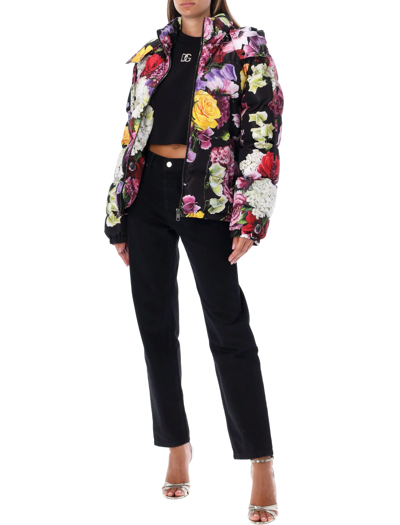 Shop Dolce & Gabbana Floral Print Puff Jacket In Black