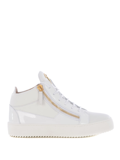 Shop Giuseppe Zanotti High Sneakers  In Leather And Patent Leather In Bianco