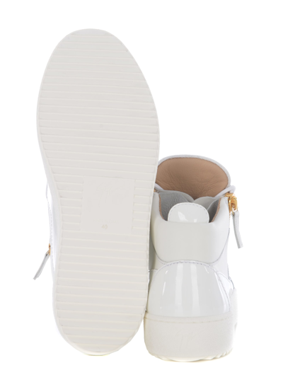 Shop Giuseppe Zanotti High Sneakers  In Leather And Patent Leather In Bianco
