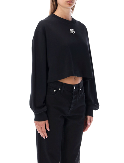 Shop Dolce & Gabbana Dg Logo Plaque Cropped Sweatshirt In Black