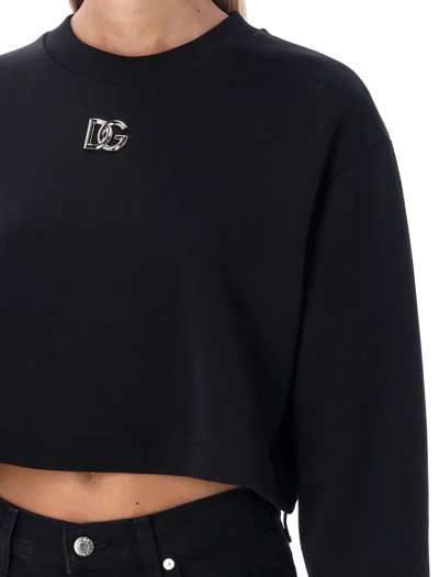 Shop Dolce & Gabbana Dg Logo Plaque Cropped Sweatshirt In Black