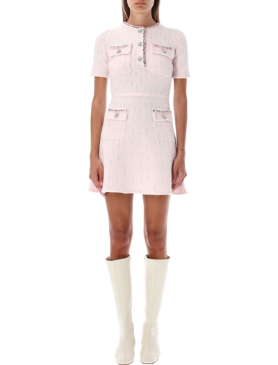 Shop Self-portrait Melange Knit Mini Dress In Multi Pink