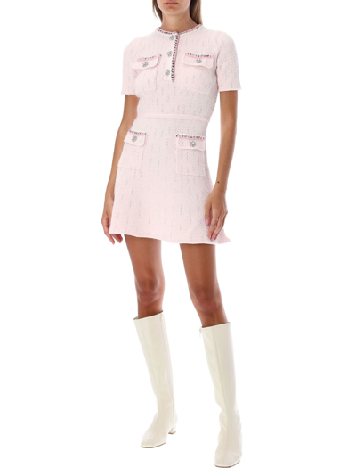 Shop Self-portrait Melange Knit Mini Dress In Multi Pink