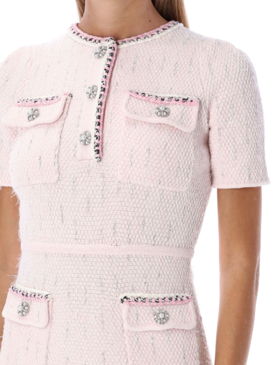 Shop Self-portrait Melange Knit Mini Dress In Multi Pink