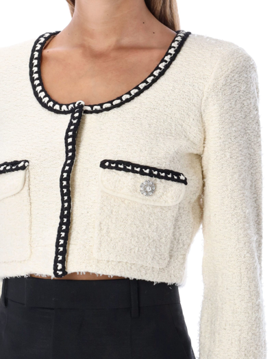 Self-portrait Women's Bouclé-knit Cropped Cardigan In Ivory | ModeSens