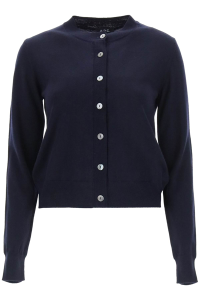 Shop Apc Marine Cardigan In Iak Dark Navy